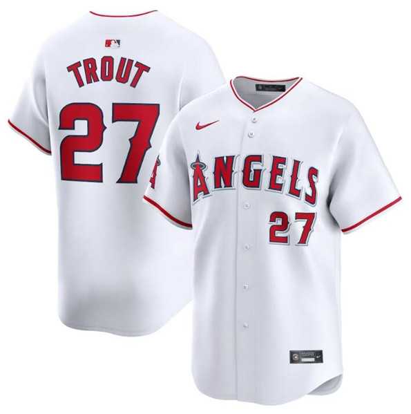 Mens Los Angeles Angels #27 Mike Trout White Home Limited Baseball Stitched Jersey Dzhi->los angeles angels->MLB Jersey